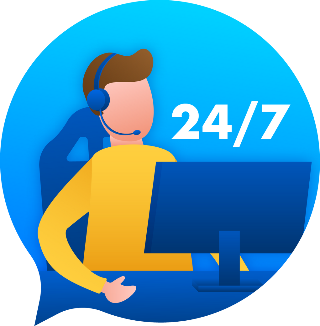 24-7 service concept. 24-7 open. Support service icon. Vector stock illustration